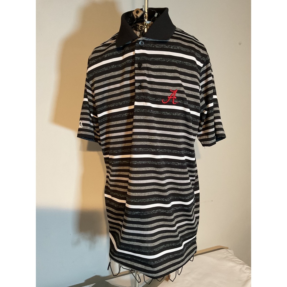 Antigua Alabama Crimson Tide Medium Polo Shirt Grey Black Striped Desert‎ Dry